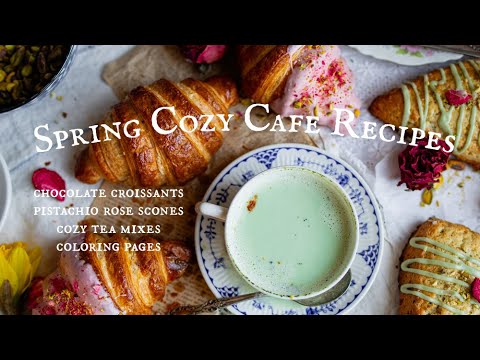 Spring Cozy Cafe: Croissants & Scones, Tea Mixes, Cute Coloring Pages | Cinematic ASMR Cooking