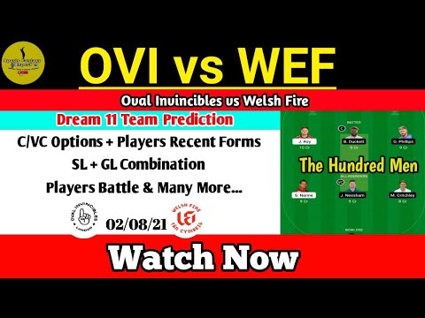 Oval Invincibles vs Welsh Fire  Dream 11 Team Prediction,OVI vs WEF Dream 11 Team, The Hundred