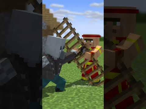 Kung fu Villager !  Ladder battle [minacraft Animation]　#shorts #マイクラ #minecraft