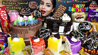 Birthday Special Chocolate Cake,Choco Truffle,Pineapple Vanilla Ice cream Cake ASMR Eating Mukbang