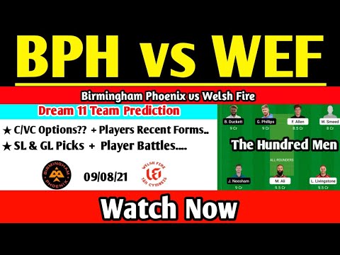 Birmingham Phoenix vs Welsh Fire Dream 11 Team Prediction, BPH vs WEF Dream 11 Team, The Hundred