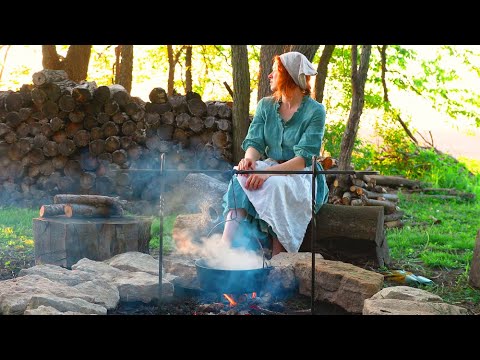 Cooking Over the Campfire and Foraging for Stinging Nettles 🌿 Cozy Country Life Cooking ASMR